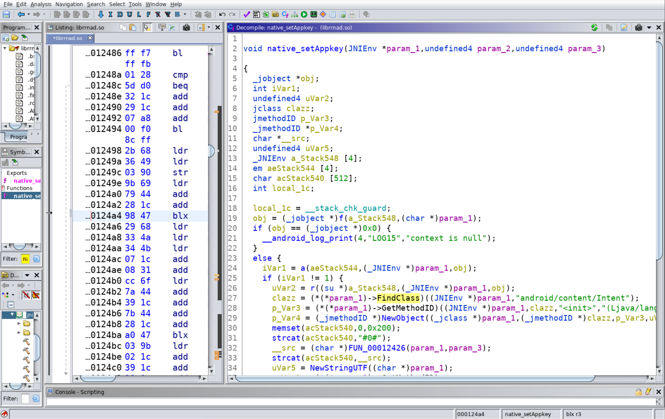 Screenshot of JNI Function names after the argument was Re-Typed to JNIEnv\* 
